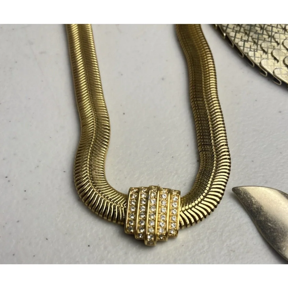 Gold Tone Snake Chain Necklace Collar Fringe Bib Leaf Vintage Estate Jewelry Lot